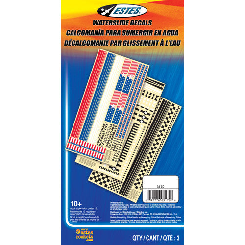 Estes Flying Model Rocket Part Waterslide Decals (3pk) EST 3170 EST3170
