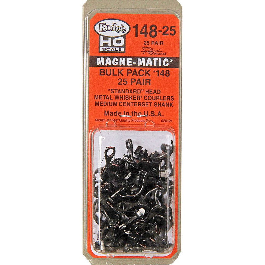 Kadee #148-25 HO Scale Bulk Pack - 25 pair #148 Whisker Metal Couplers - Medium (9/32") Centerset ShankKAD14825