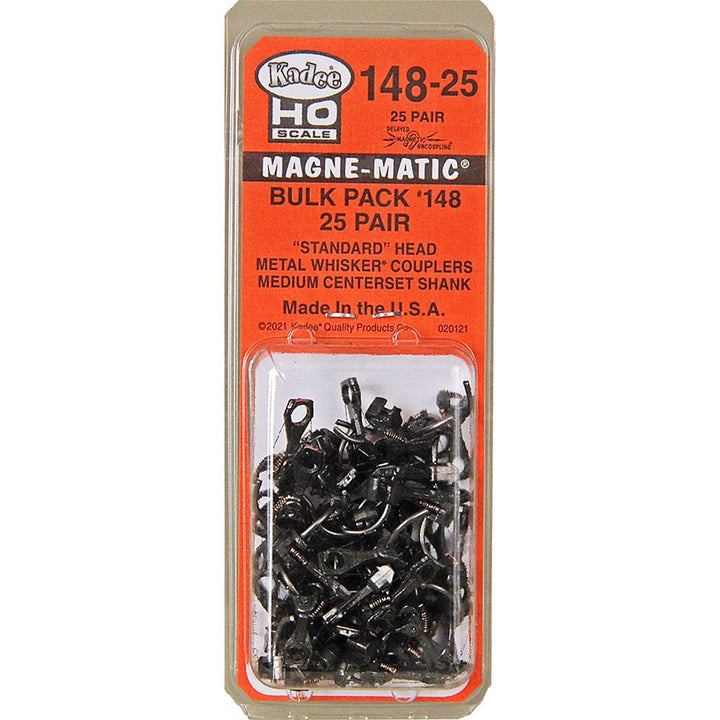 Kadee #148-25 HO Scale Bulk Pack - 25 pair #148 Whisker Metal Couplers - Medium (9/32") Centerset ShankKAD14825