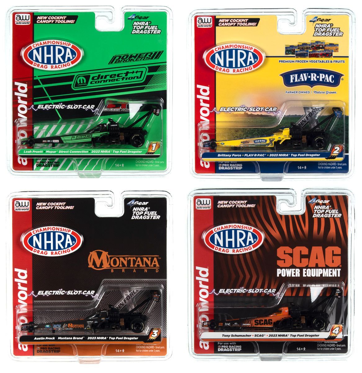 NHRA Top Fuel Dragsters – 4 GearBrittany Force – 2023 FLAV-R Auto World SC398 Each car is sold separately