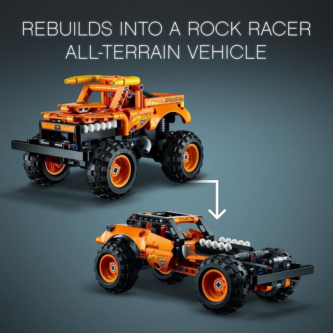 42135 Technic Monster Jam El Toro Loco, 2 in 1 Pull Back Truck to Off Roader Car Toy LEGO