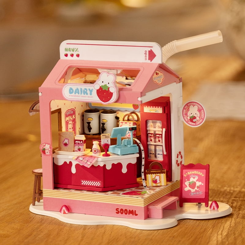 Rolife Food Box Shop, Strawberry Milk Box Robotime DS034
