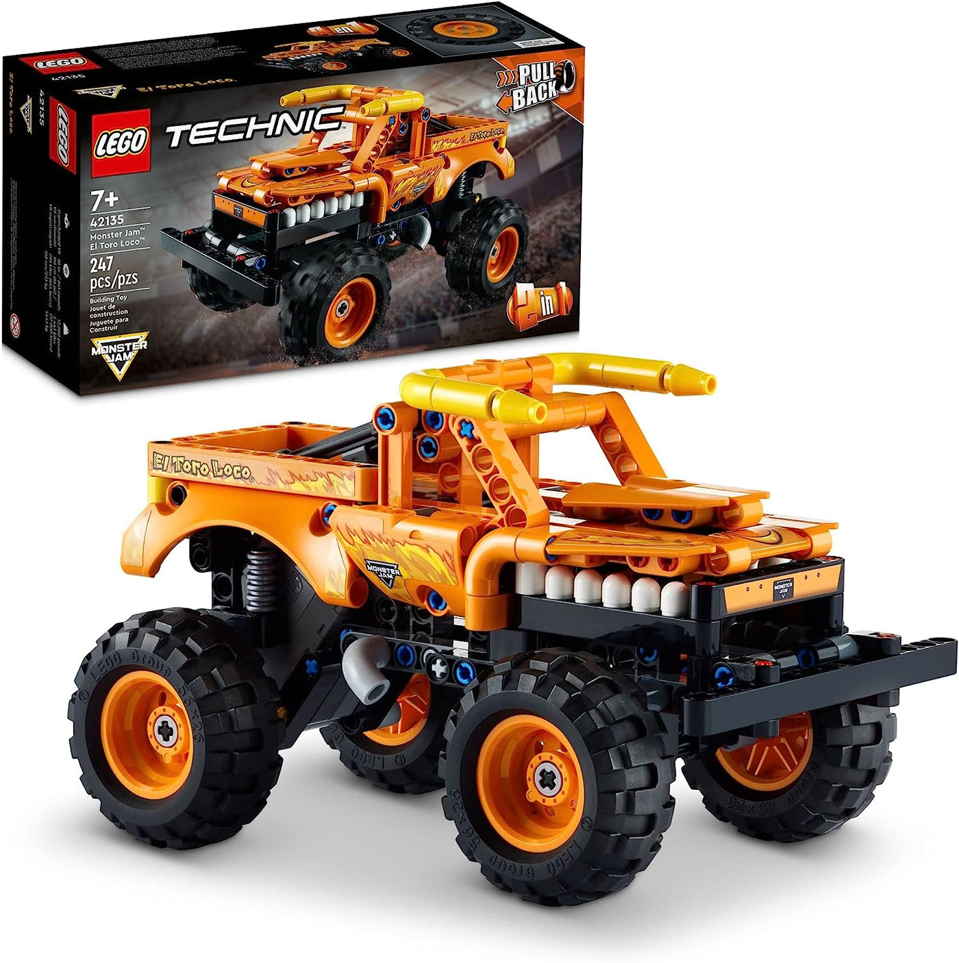 LEGO Technic Monster Jam El Toro Loco, 2 in 1 Pull Back Truck to Off Roader Car Toy 42135