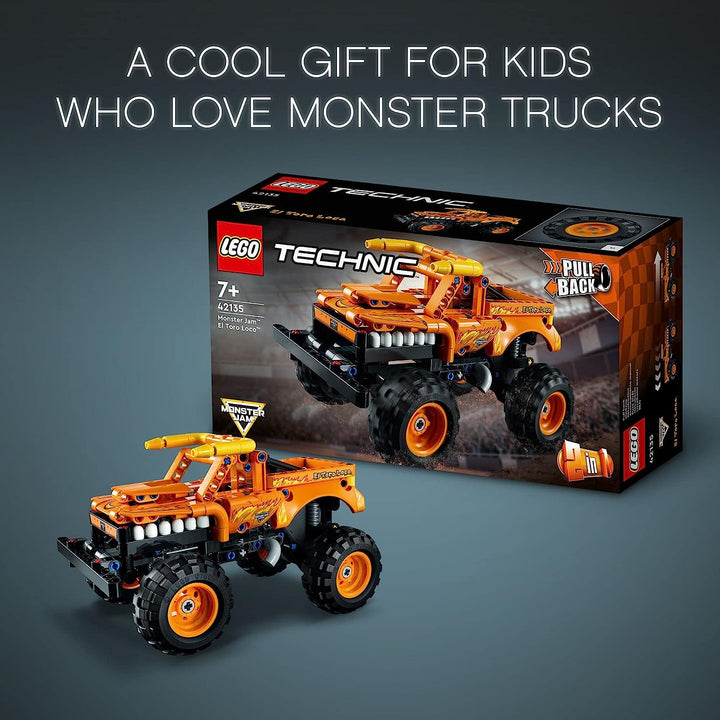 42135 Technic Monster Jam El Toro Loco, 2 in 1 Pull Back Truck to Off Roader Car Toy LEGO