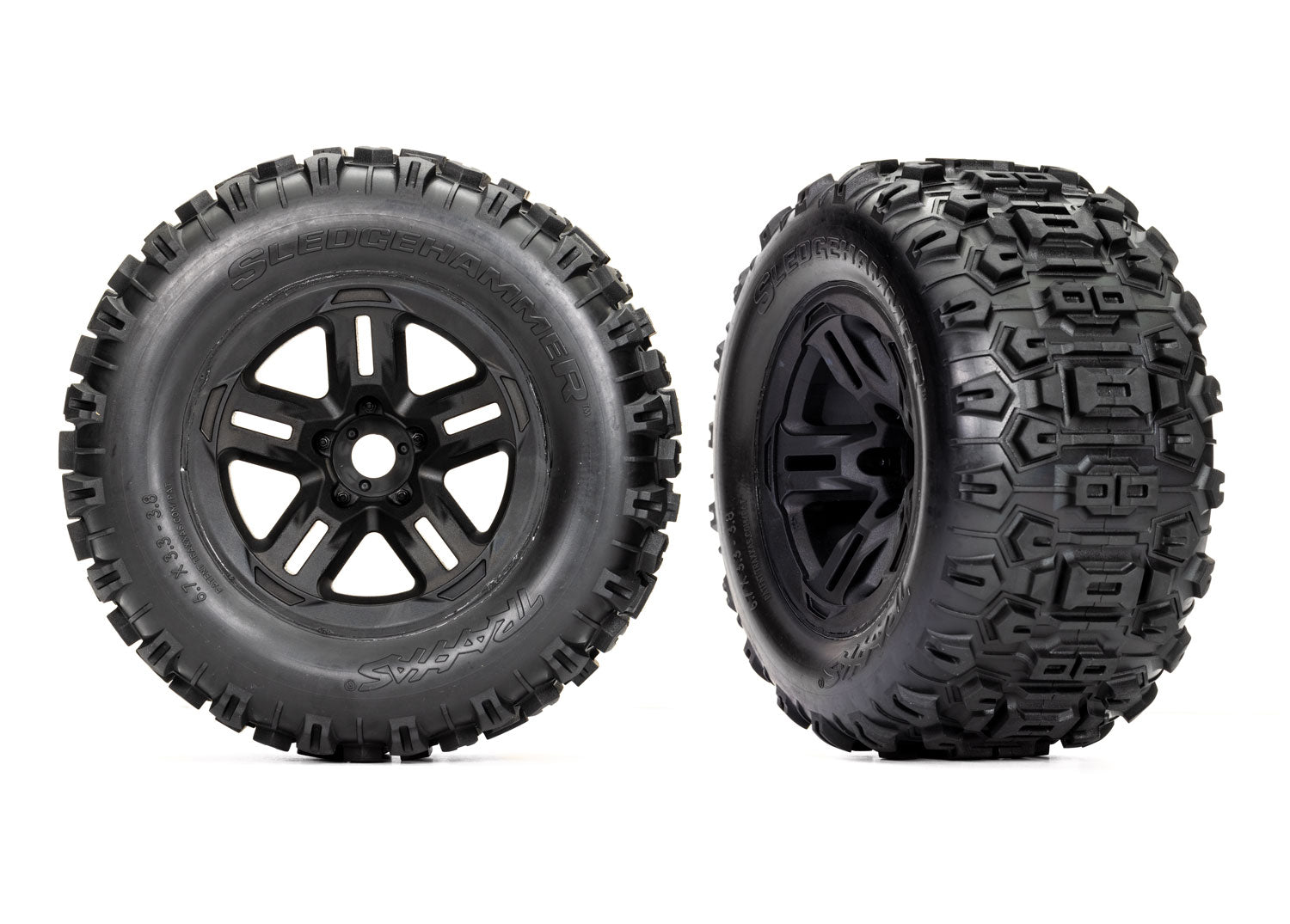 Sledge Tires Belted and Black Wheels, Traxxas, #9672 for 1/8 Sledge