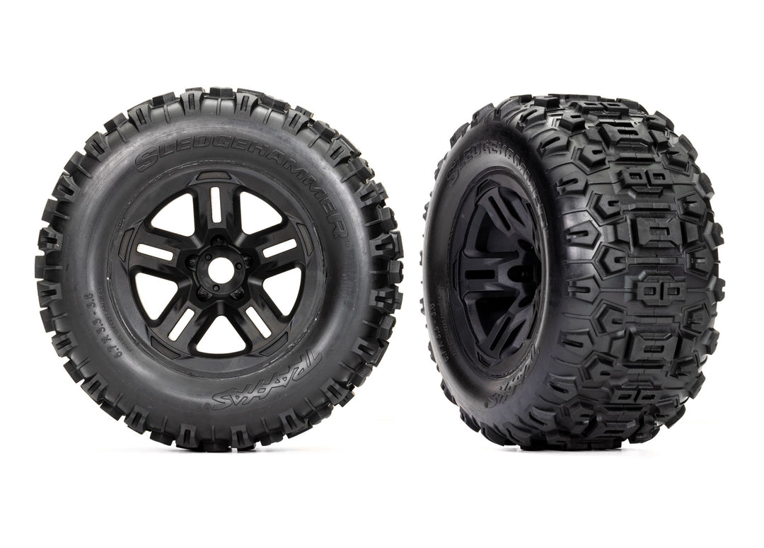 Sledge Tires Belted and Black Wheels, Traxxas, #9672 for 1/8 Sledge
