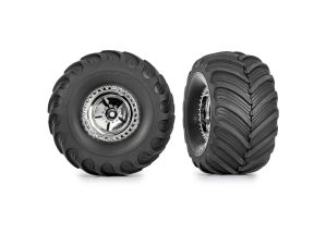 Tires & wheels, assembled (chrome 1.2" wheels, Terra Groove 3.0x1.0" tires) (2) Traxxas #9867