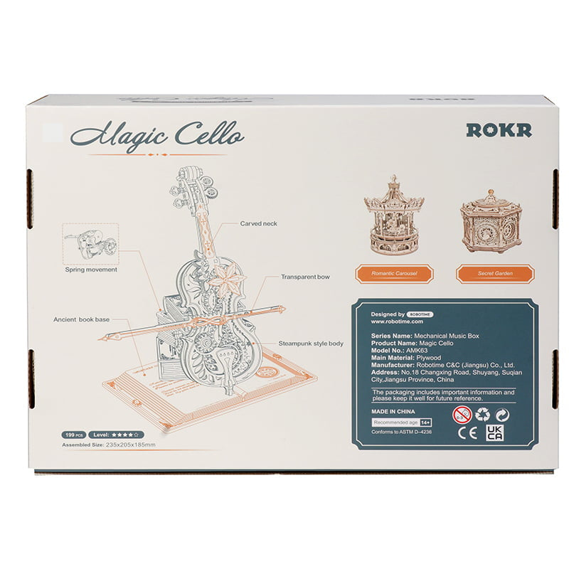 ROKR Magic Cello Mechanical Music Box 3D Wooden Puzzle Robotime AMK63