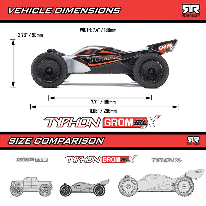 TYPHON GROM 223S BLX Brushless 4X4 Small Scale Buggy RTR, Arrma, ARA2306