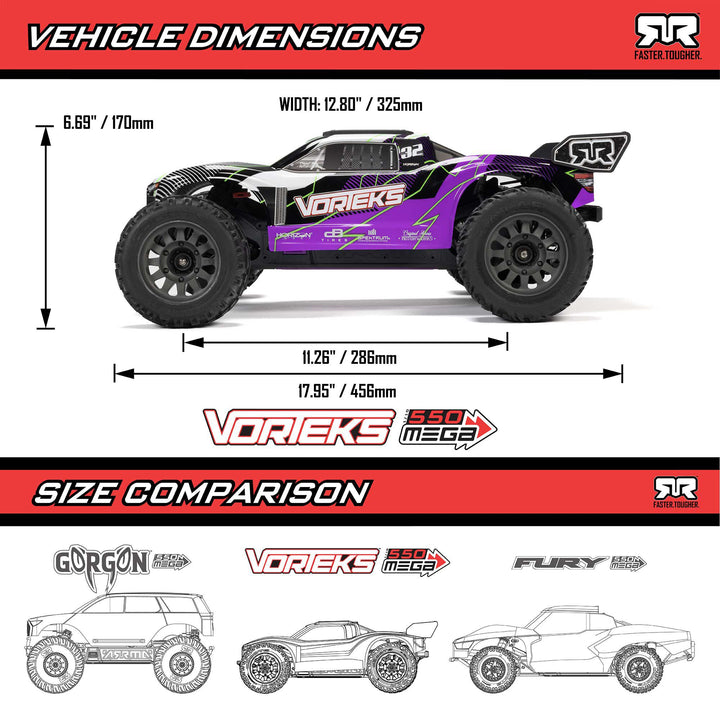 1/10 VORTEKS MEGA 550 2WD Stadium Truck RTR, Arrma ARA3205S