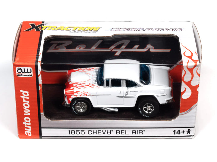 HO 1955 Chevy Bel Air White with Red Flames Auto World Slot Car