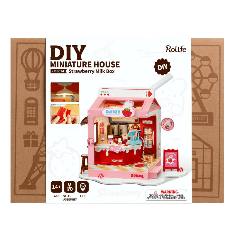 Rolife Food Box Shop, Strawberry Milk Box Robotime DS034