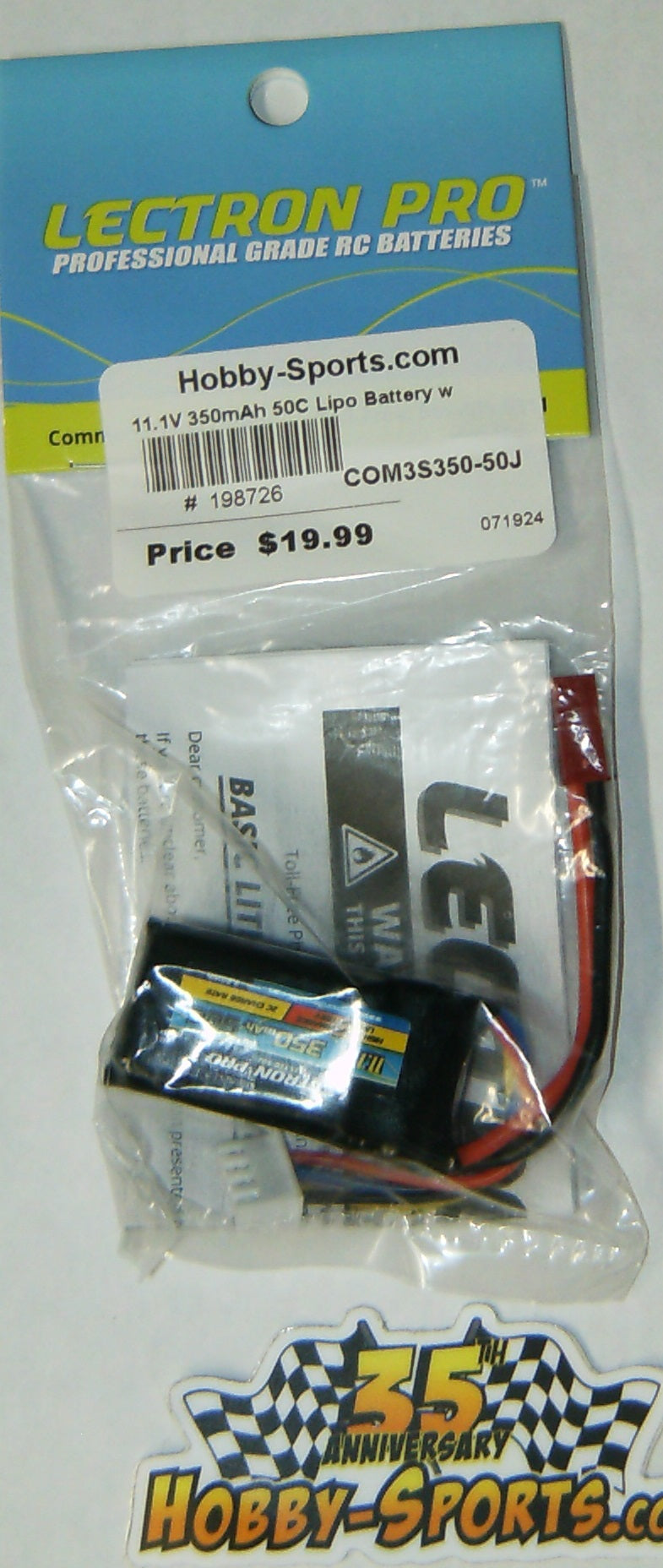 Lectron Pro 11.1V 350mAh 50C Lipo Battery with JST Connector Common Sense RC #3S350-50J
