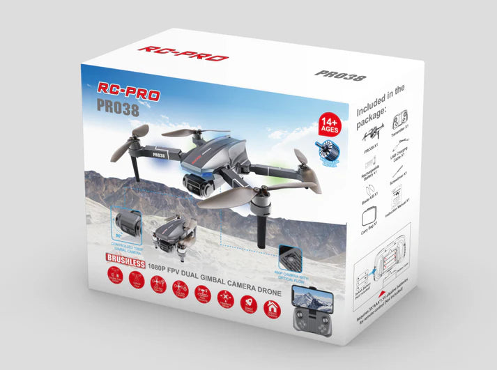 RC PRO BRUSHLESS 1080P FPV DUAL GIMBALE CAMERA DRONE PRO38