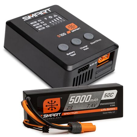 Smart Powerstage Surface Bundle: 5000mAh 2S 50C LiPo Battery (IC5) / 100W S100 Charger Spektrum SPMX-1032
