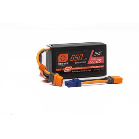 7.4V 650mAh 2S Smart G2 Hardcase 30C LiPo: IC2 Spektrum SPMX652SH2
