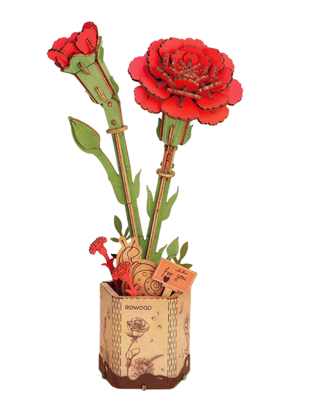 Red Carnation - Wood Bloom Craft Robotime TW052