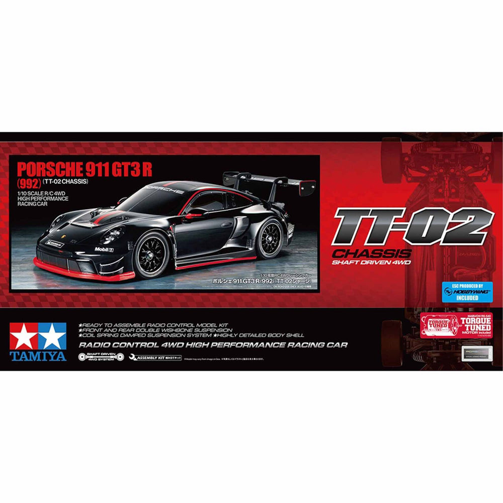 Tamiya TT-02 Porsche 911 GT3 R 1/10 4WD Electric Touring Car Kit w/Pre-Painted Body (Black) TAM47512
