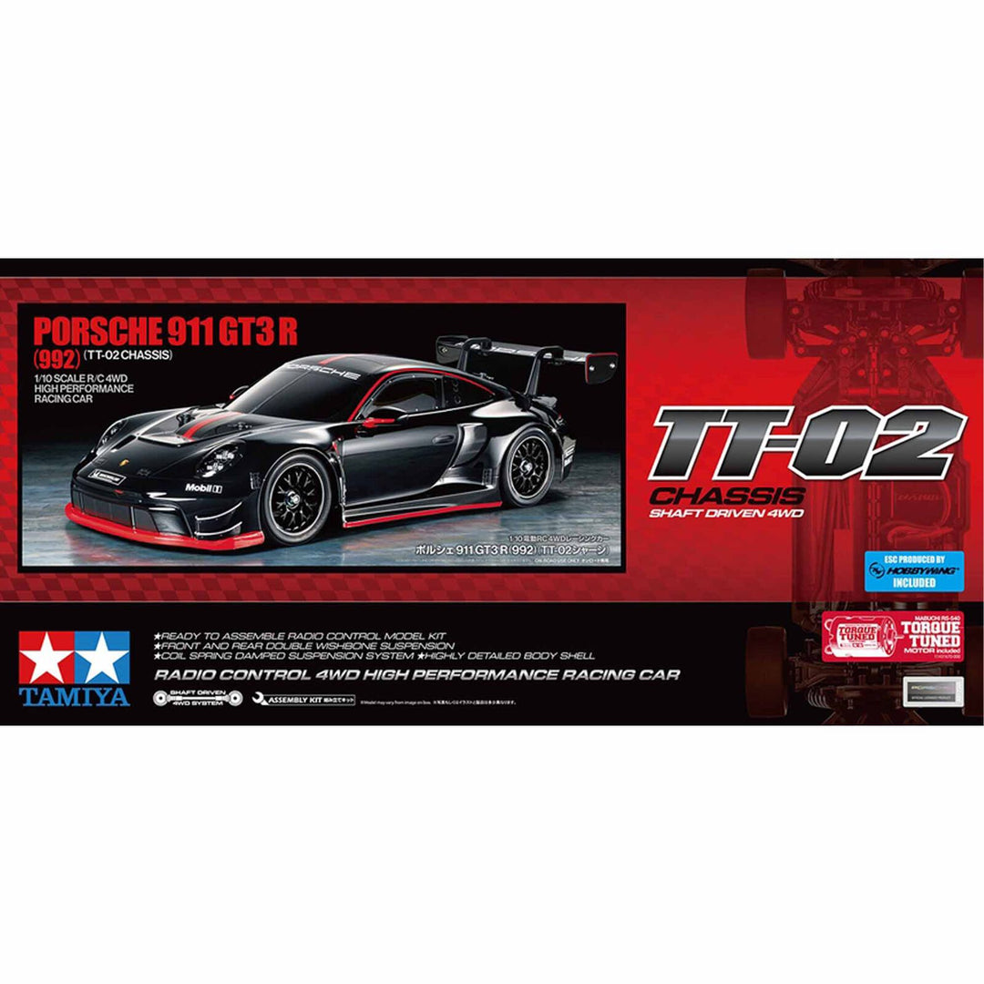 Tamiya TT-02 Porsche 911 GT3 R 1/10 4WD Electric Touring Car Kit w/Pre-Painted Body (Black) TAM47512