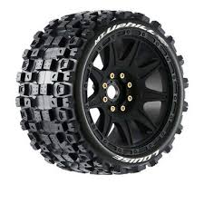 Louise R/C MT-Uphill Speed 1/8 Monster Truck Tires, 0" & 1/2" Offset, 17mm Removable Hex on Black Rim, Soft (2) LOULT3354SB