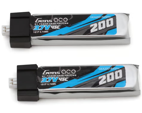 Gens Ace 1S LiPo Battery 45C Set (2) (3.7V/200mAh) GEA2001S45PH