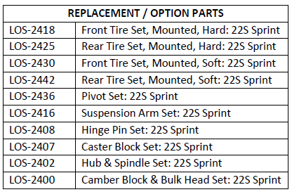 1/10 22S Sprint 2WD RTR, LOSI, LOS-1387,  LOS-2359