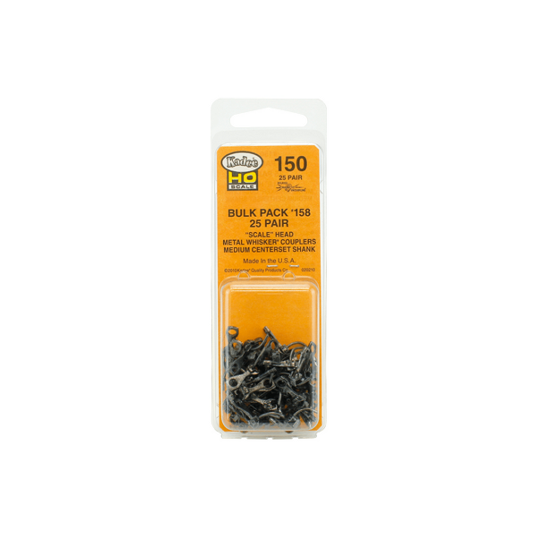 Kadee #158-25 HO Scale Bulk Pack - 25 pair #158 Scale Whisker Metal Couplers - Medium (9/32") Centerset ShankKAD15825