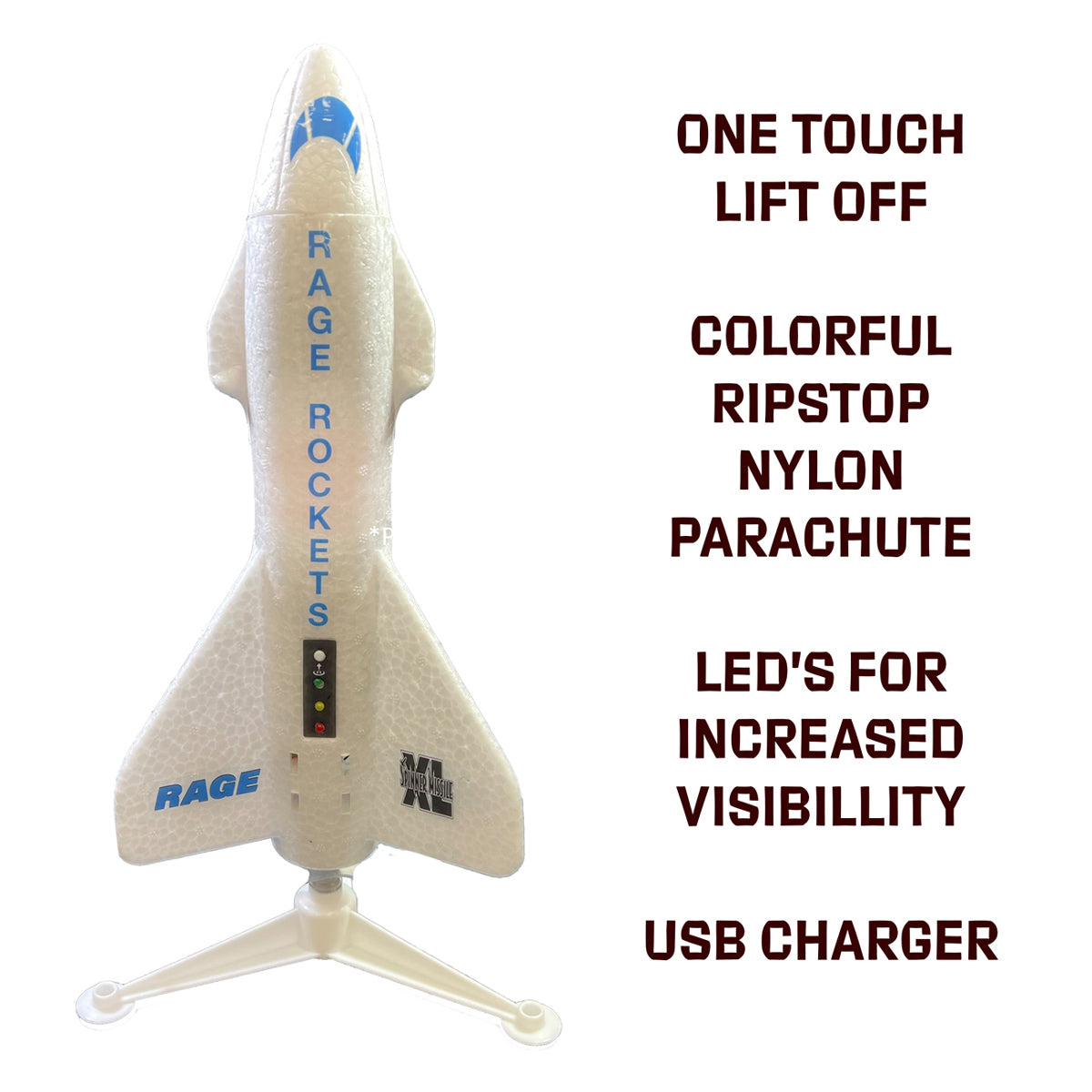 Spinner Missile XL Electric Rocket with Parachute and Leds