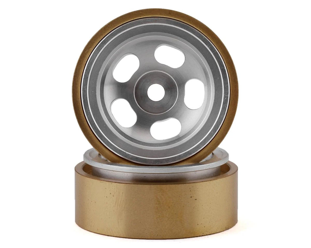 SSD RC SCX24 1.0” Aluminum/Brass 5-Slot Beadlock Wheels (Silver) (2) SSD00426