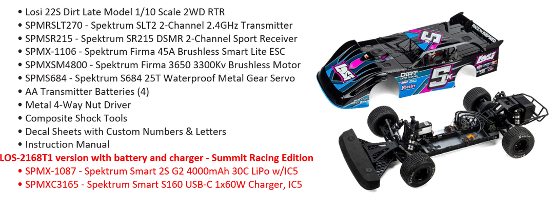 1/10 22S 2WD Dirt Oval Late Model RTR Losi LOS-2167T1, LOS-2167T2, LOS-2168T1