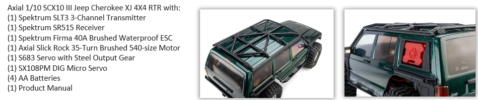 1/10 SCX10 III Jeep Cherokee XJ 4X4 RTR Axial AXI-2037T1 (GREEN) // AXI-2037T2 (WHITE)