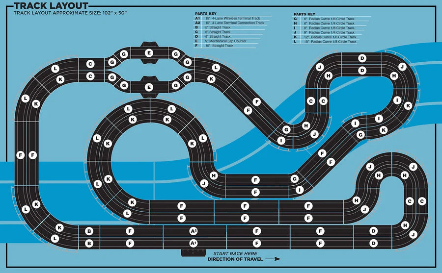 AUTO WORLD 36' VICTORY 400 4 LANE SLOT RACE SET HO SCALE SRS345