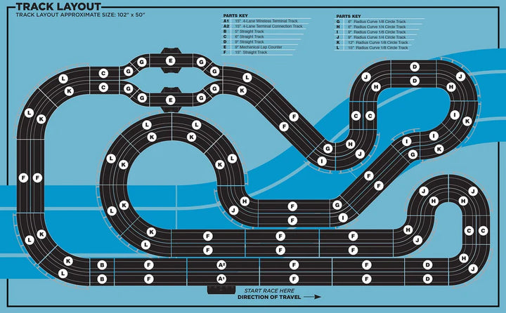 AUTO WORLD 36' VICTORY 400 4 LANE SLOT RACE SET HO SCALE SRS345
