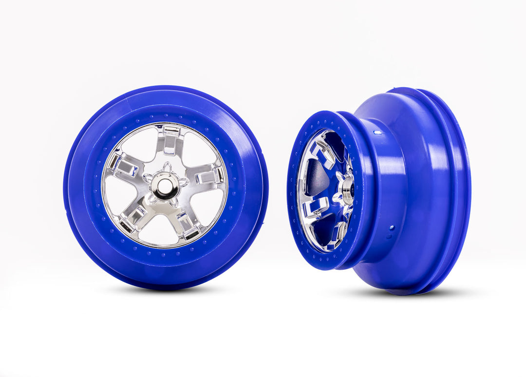 Rear Wheels, SCT chrome, blue beadlock style Traxxas 5868A