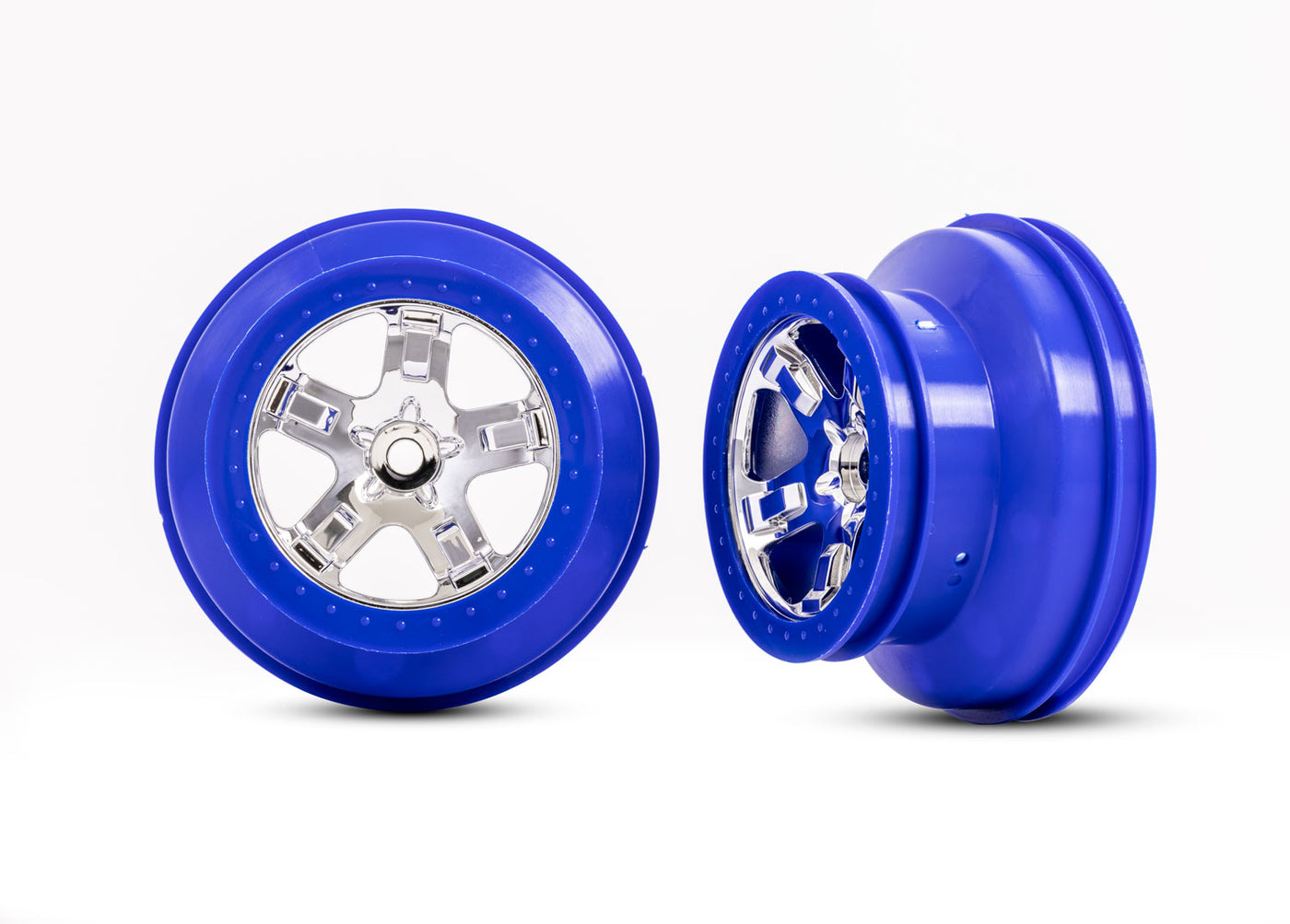 Rear Wheels, SCT chrome, blue beadlock style TRA5868A Traxxas