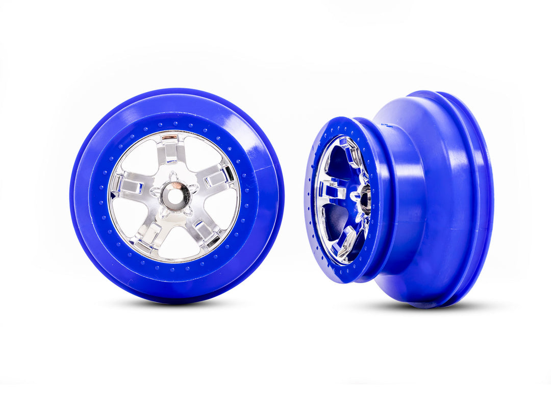 Front Wheels, SCT chrome, blue beadlock Traxxas 5870A