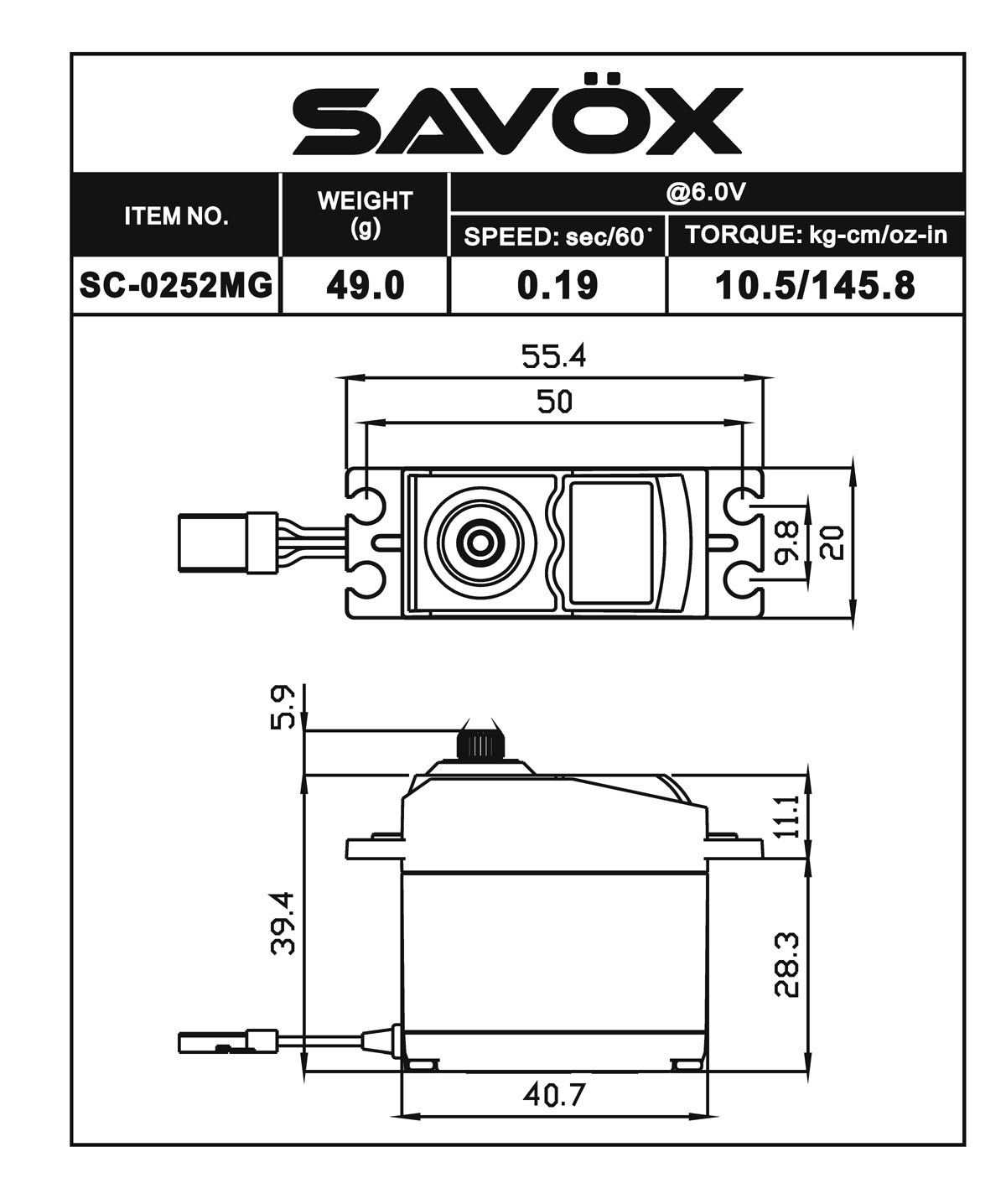 SAVSC 0252MG STANDARD DIGITAL SERVO .19/145